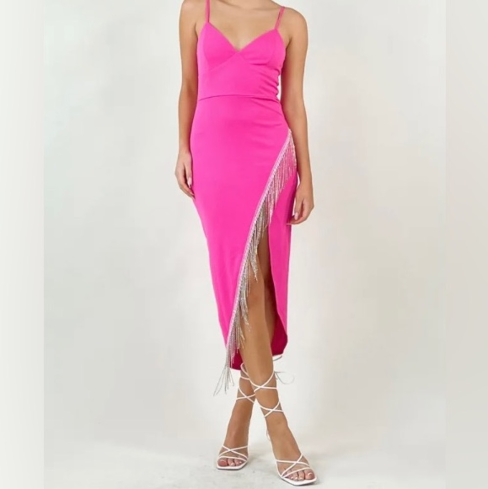 Cloud Ten Pink Fringe Rhinestone Dress